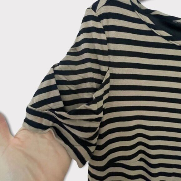 PREMISE Dresses Tan Nautical Stripe Shirt Dress Short Jersey Boat Neck Pockets L - Picture 6 of 8